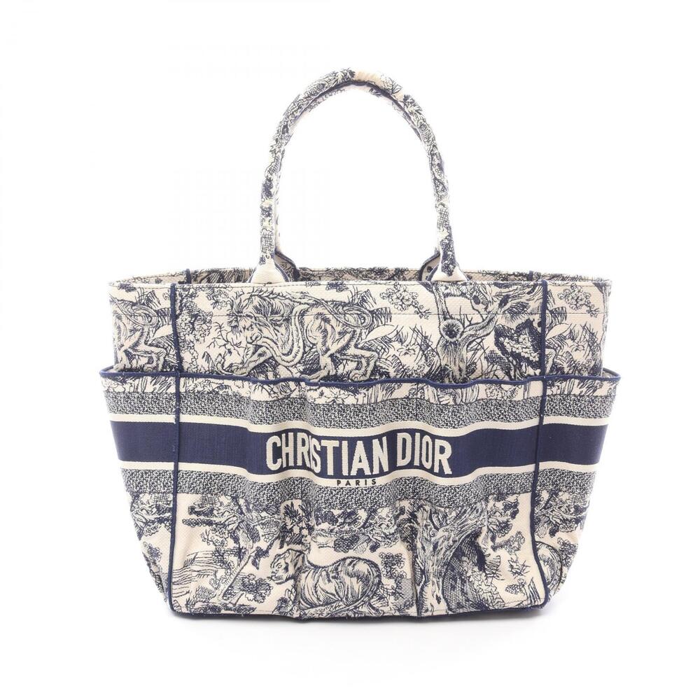 Dior BOOK TOTE embroidered gardener bag canvas Navy Blue Ivory White